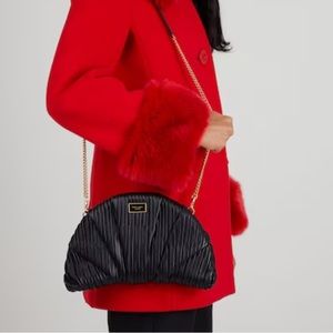 NWT Kate Spade Patisserie Pleated 3d Croissant Clutch Black Crossbody